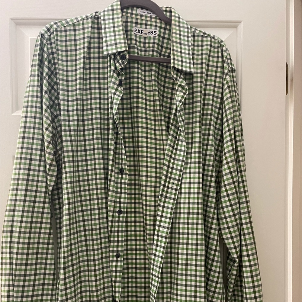 Green and cream slim fit cotton button down